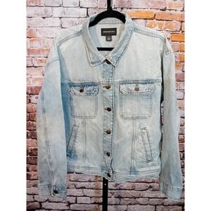 Nordstrom Womens Something Navy Light Wash Denim Jean Jacket Large Light Wash